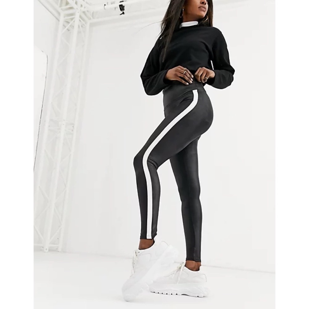 Spanx Faux Leather Side Stripe Leggings in Very Black/White